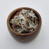 Image of a wooden pinch pot with chilli seaweed salt