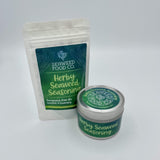 pouch and tin of herby seaweed seasoning